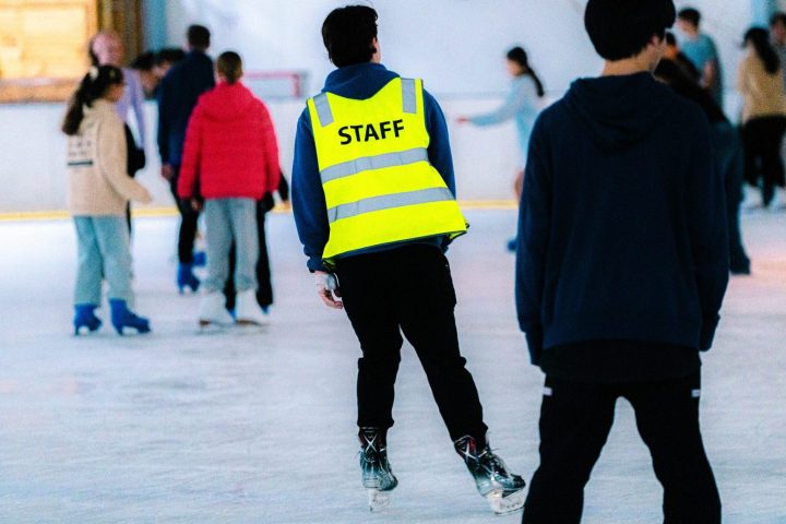 a group of people walking in the snow