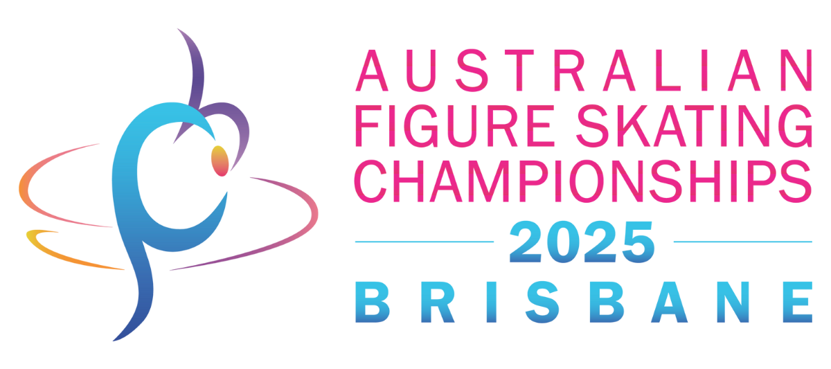 Logo of 2025 Australian Figure Skating Championships, Brisbane, with colorful abstract figure.